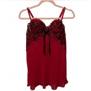 Red and Black Mesh Lace Camisole